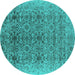 Round Machine Washable Oriental Turquoise Industrial Area Rugs, wshurb2548turq