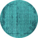 Round Oriental Turquoise Industrial Rug, urb2549turq