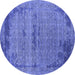 Round Machine Washable Oriental Blue Industrial Rug, wshurb2549blu