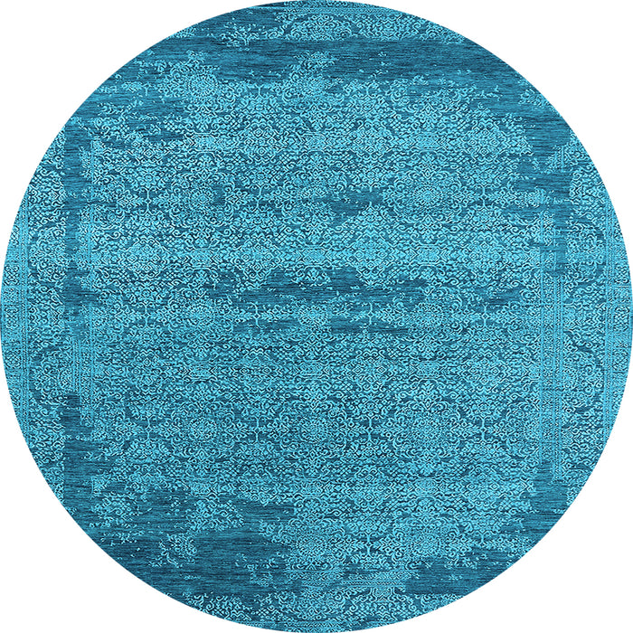 Round Machine Washable Oriental Light Blue Industrial Rug, wshurb2549lblu