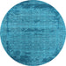 Round Machine Washable Oriental Light Blue Industrial Rug, wshurb2549lblu