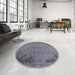 Round Mid-Century Modern Purple Navy Blue Oriental Rug in a Office, urb2549