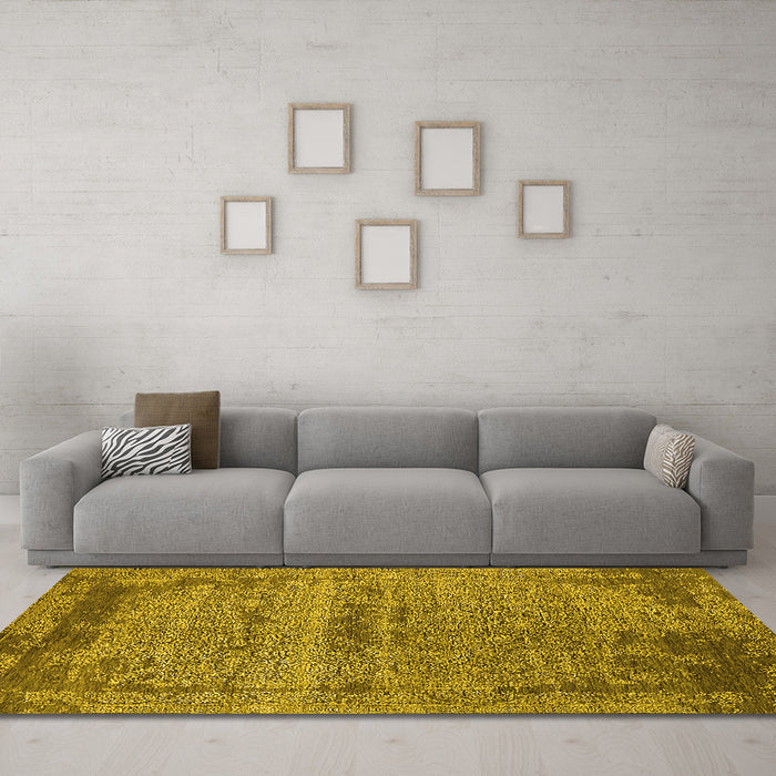 Machine Washable Oriental Yellow Industrial Rug in a Living Room, wshurb2549yw