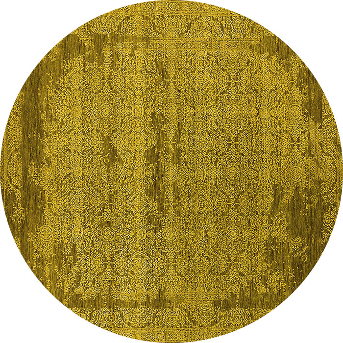 Round Machine Washable Oriental Yellow Industrial Rug, wshurb2549yw