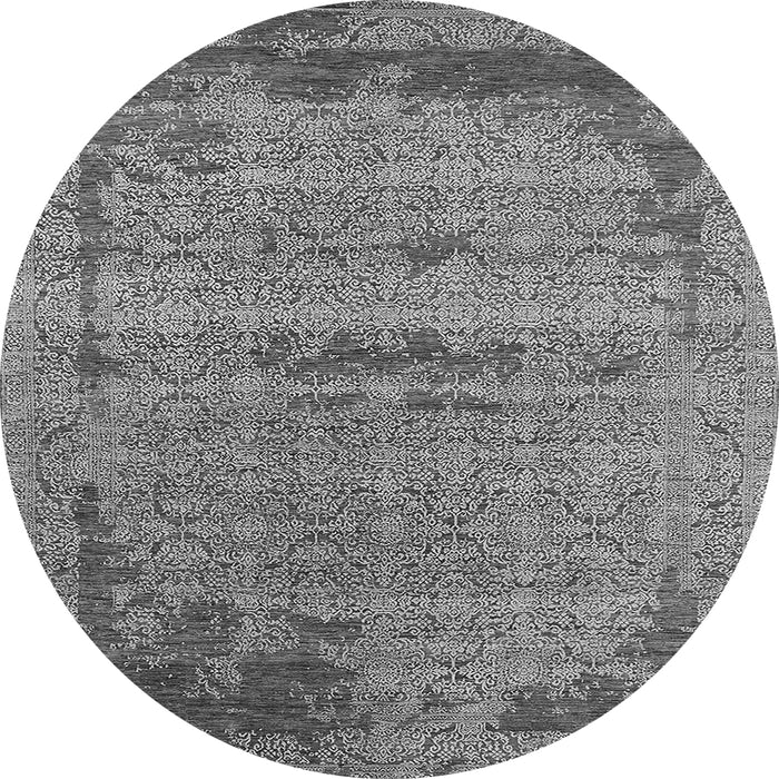 Round Machine Washable Oriental Gray Industrial Rug, wshurb2549gry