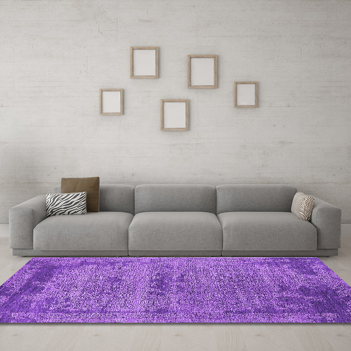 Machine Washable Oriental Purple Industrial Area Rugs in a Living Room, wshurb2549pur