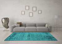 Machine Washable Oriental Turquoise Industrial Rug, wshurb2549turq