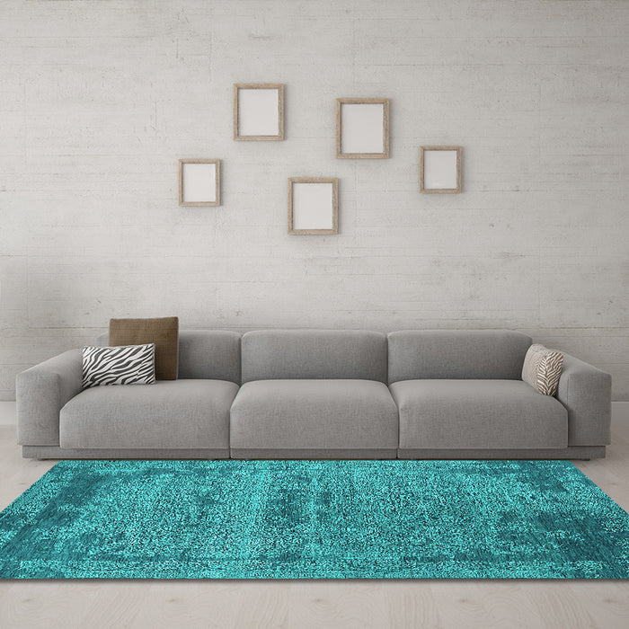 Machine Washable Oriental Turquoise Industrial Area Rugs in a Living Room,, wshurb2549turq