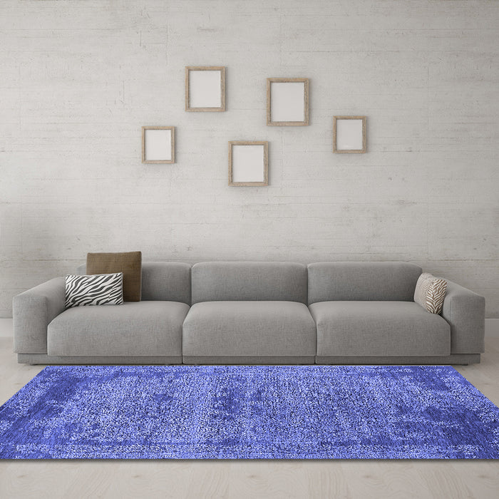 Machine Washable Oriental Blue Industrial Rug in a Living Room, wshurb2549blu