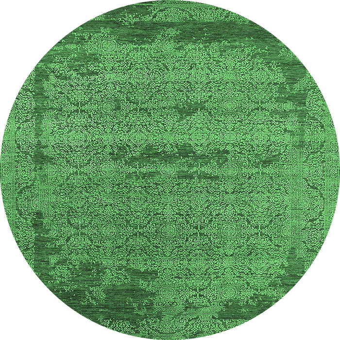Round Machine Washable Oriental Emerald Green Industrial Area Rugs, wshurb2549emgrn