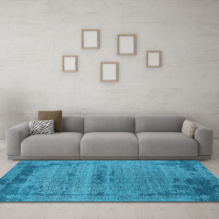 Machine Washable Oriental Light Blue Industrial Rug in a Living Room, wshurb2549lblu