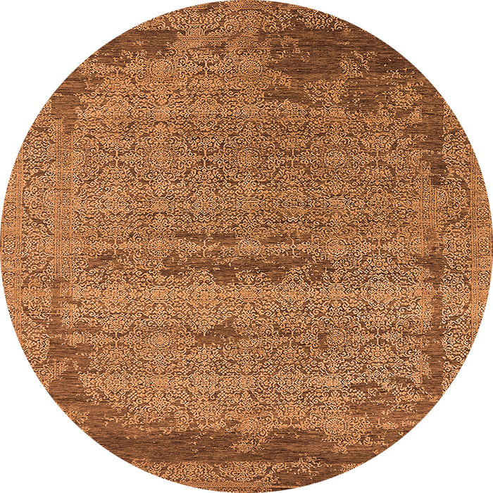 Round Machine Washable Oriental Orange Industrial Area Rugs, wshurb2549org