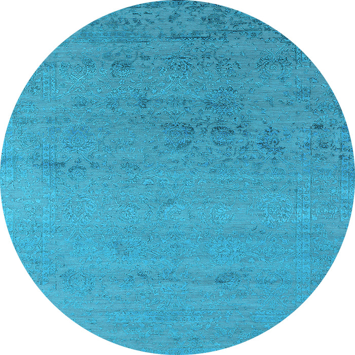 Round Machine Washable Oriental Light Blue Industrial Rug, wshurb2550lblu