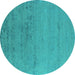 Round Machine Washable Oriental Turquoise Industrial Area Rugs, wshurb2550turq