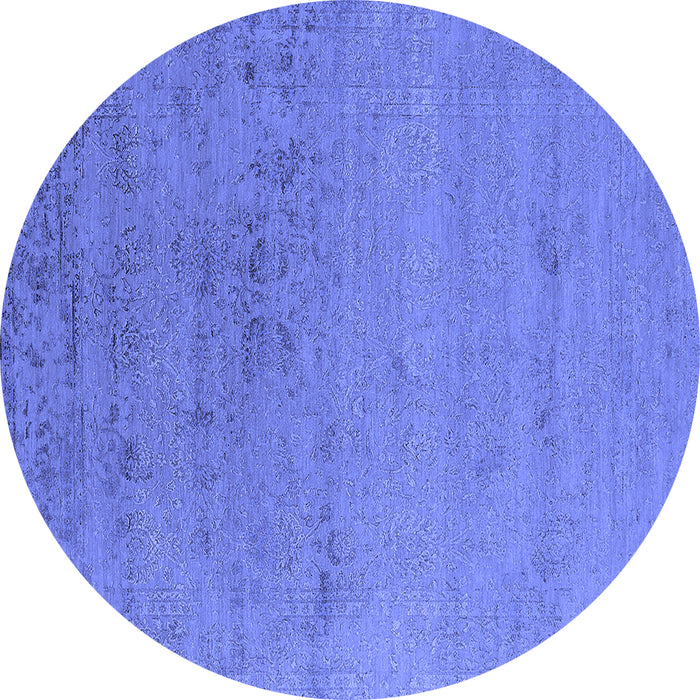 Round Machine Washable Oriental Blue Industrial Rug, wshurb2550blu