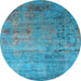 Round Machine Washable Oriental Light Blue Industrial Rug, wshurb2551lblu