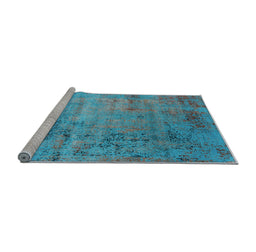Sideview of Machine Washable Oriental Light Blue Industrial Rug, wshurb2551lblu
