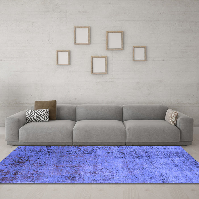 Machine Washable Oriental Blue Industrial Rug in a Living Room, wshurb2551blu