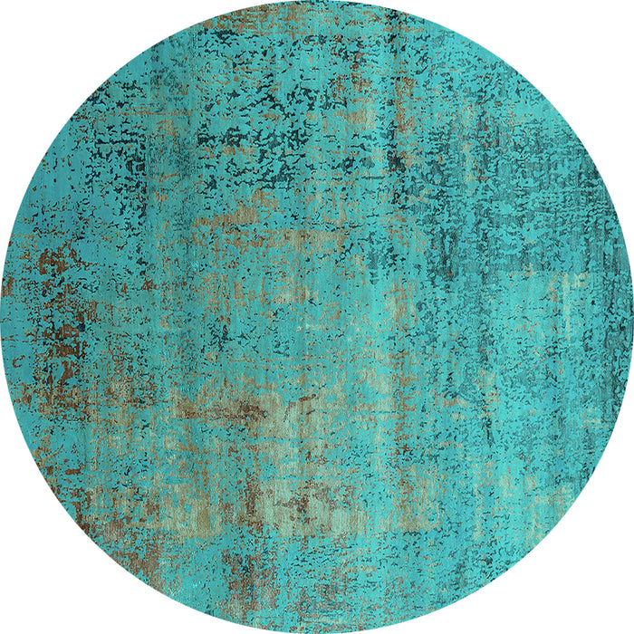 Round Oriental Turquoise Industrial Rug, urb2551turq