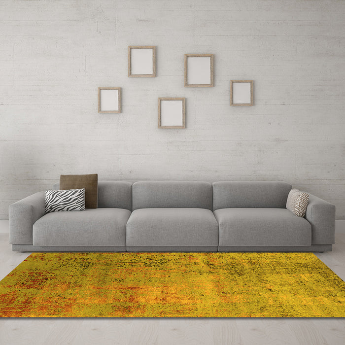Machine Washable Oriental Yellow Industrial Rug in a Living Room, wshurb2551yw