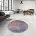 Round Mid-Century Modern Raspberry Purple Oriental Rug in a Office, urb2551