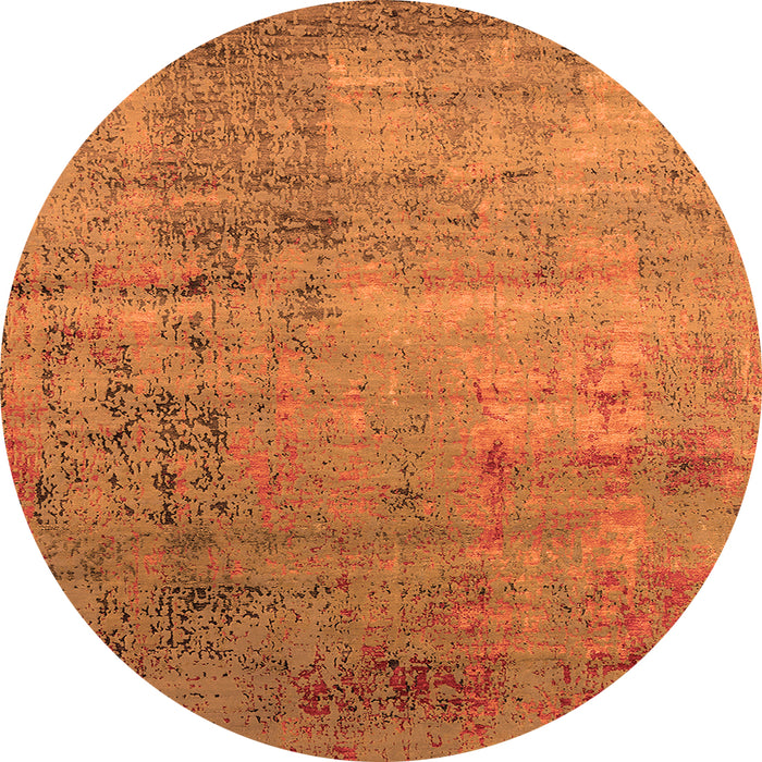 Round Machine Washable Oriental Orange Industrial Area Rugs, wshurb2551org
