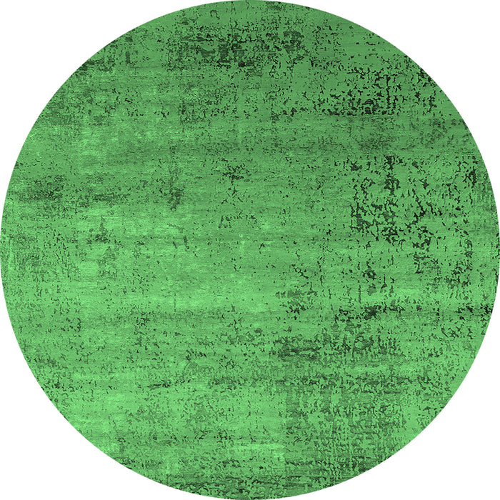 Round Machine Washable Oriental Emerald Green Industrial Area Rugs, wshurb2551emgrn
