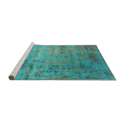 Sideview of Machine Washable Oriental Turquoise Industrial Area Rugs, wshurb2551turq