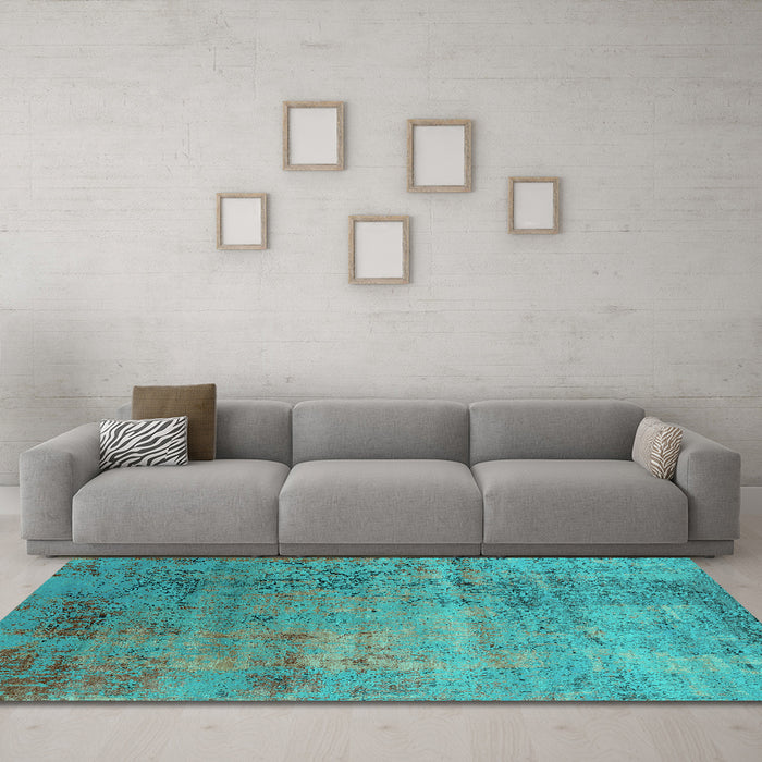 Machine Washable Oriental Turquoise Industrial Area Rugs in a Living Room,, wshurb2551turq