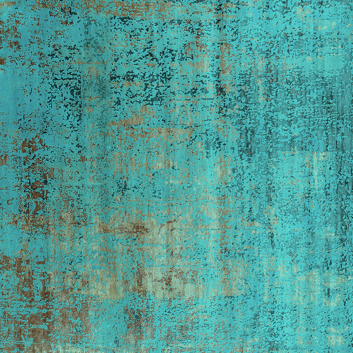 Square Machine Washable Oriental Turquoise Industrial Area Rugs, wshurb2551turq