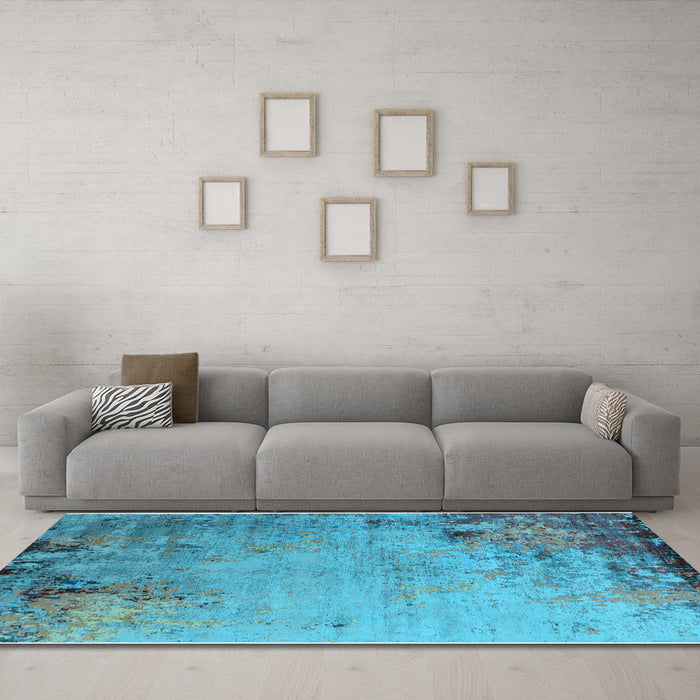 Machine Washable Oriental Light Blue Industrial Rug in a Living Room, wshurb2552lblu