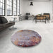 Round Mid-Century Modern Silver Pink Oriental Rug in a Office, urb2552