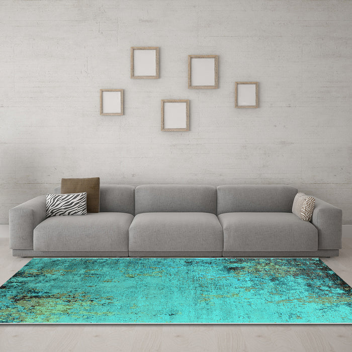 Machine Washable Oriental Turquoise Industrial Area Rugs in a Living Room,, wshurb2552turq
