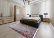 Mid-Century Modern Silver Pink Oriental Rug in a Bedroom, urb2552