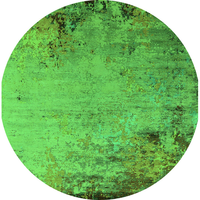 Round Machine Washable Oriental Green Industrial Area Rugs, wshurb2552grn