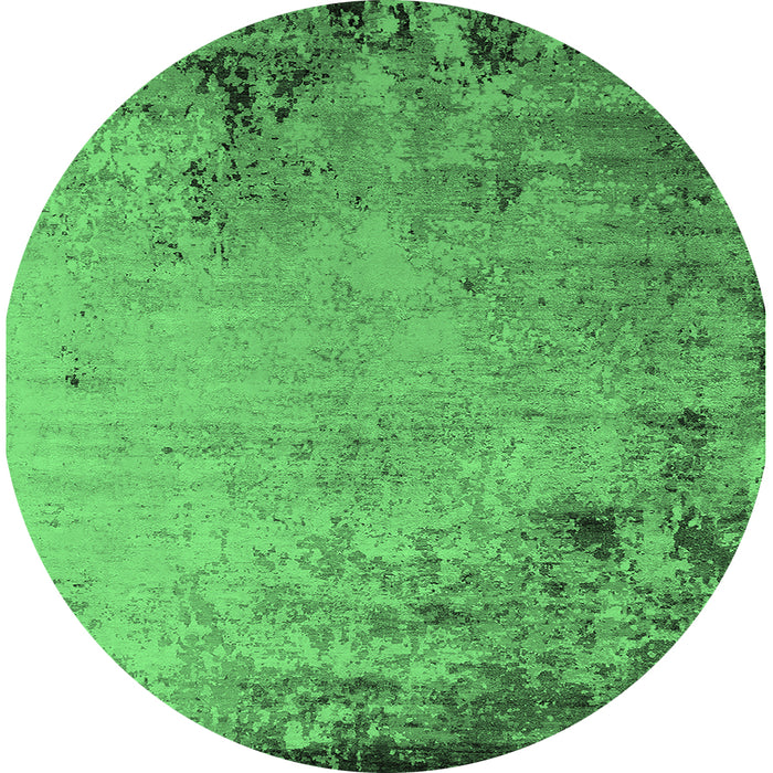 Round Machine Washable Oriental Emerald Green Industrial Area Rugs, wshurb2552emgrn