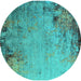 Round Oriental Turquoise Industrial Rug, urb2552turq