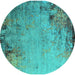 Round Machine Washable Oriental Turquoise Industrial Area Rugs, wshurb2552turq