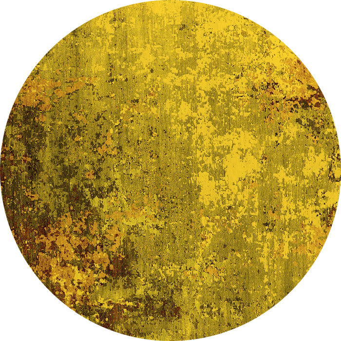Round Machine Washable Oriental Yellow Industrial Rug, wshurb2553yw