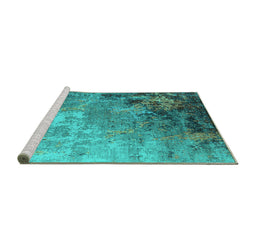 Sideview of Machine Washable Oriental Turquoise Industrial Area Rugs, wshurb2553turq