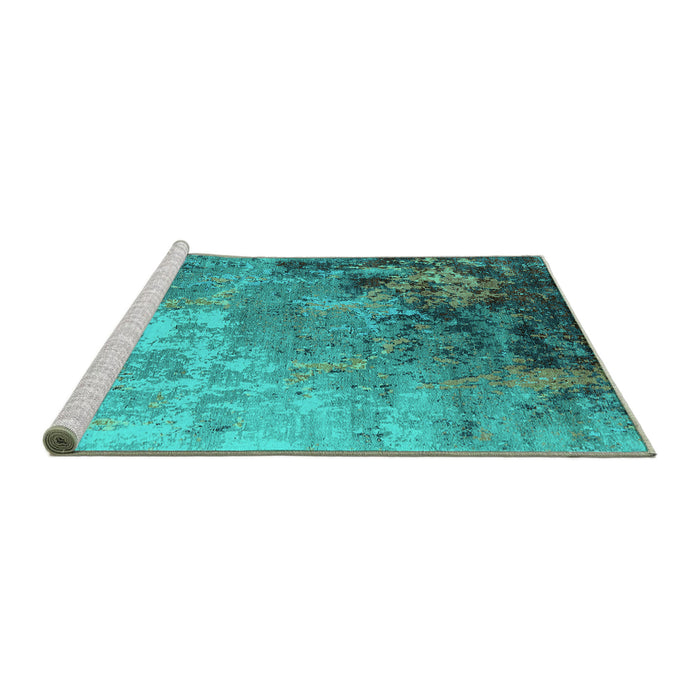Sideview of Machine Washable Oriental Turquoise Industrial Area Rugs, wshurb2553turq