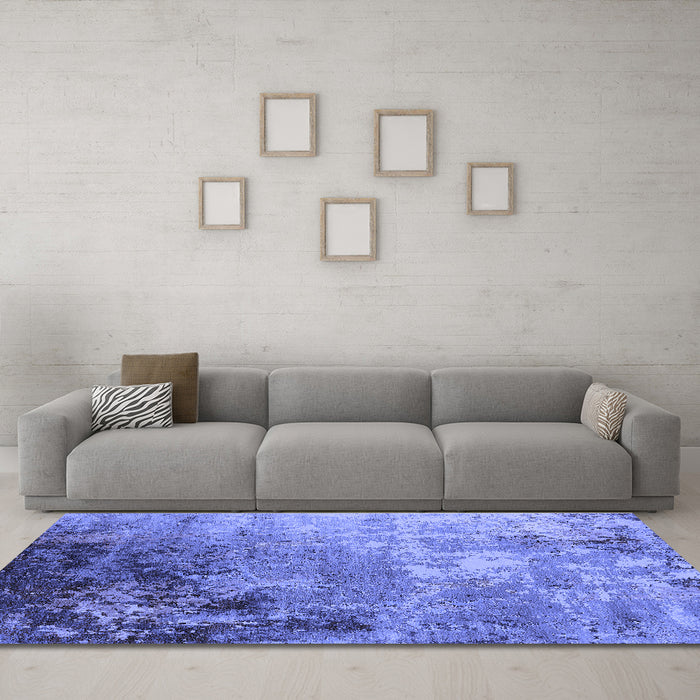 Machine Washable Oriental Blue Industrial Rug in a Living Room, wshurb2553blu