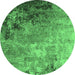 Round Oriental Emerald Green Industrial Rug, urb2553emgrn