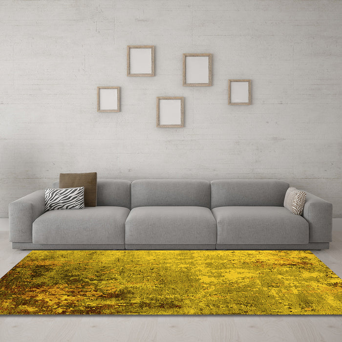Machine Washable Oriental Yellow Industrial Rug in a Living Room, wshurb2553yw