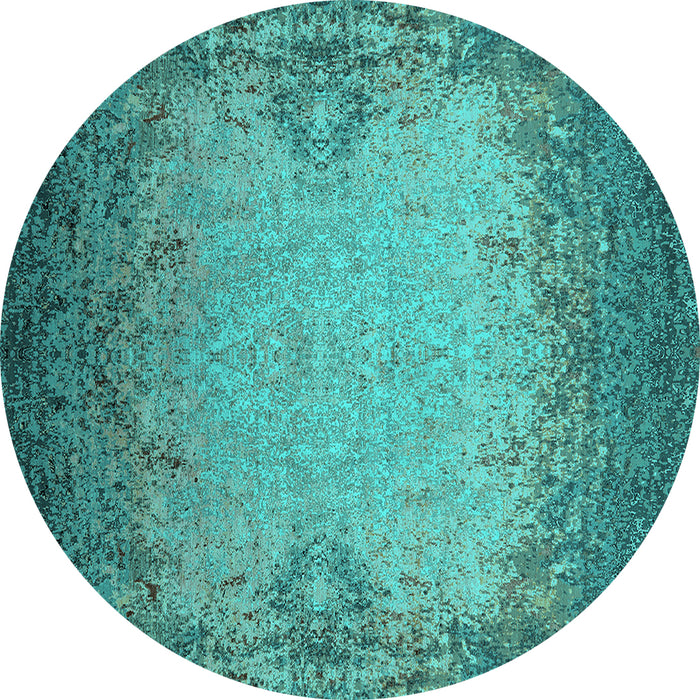 Round Machine Washable Oriental Turquoise Industrial Area Rugs, wshurb2554turq