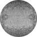 Round Machine Washable Oriental Gray Industrial Rug, wshurb2554gry