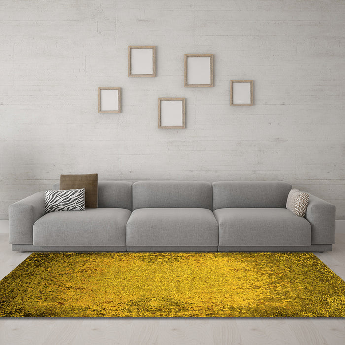 Machine Washable Oriental Yellow Industrial Rug in a Living Room, wshurb2554yw