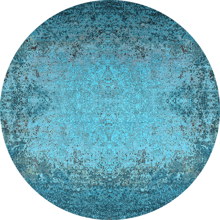 Round Machine Washable Oriental Light Blue Industrial Rug, wshurb2554lblu