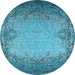 Round Machine Washable Oriental Light Blue Industrial Rug, wshurb2554lblu