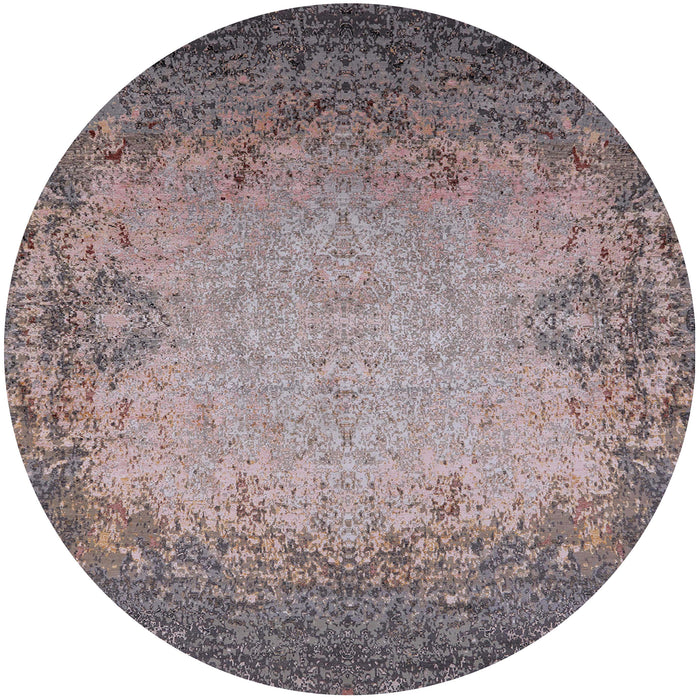 Round Mid-Century Modern Rosy Brown Pink Oriental Rug, urb2554